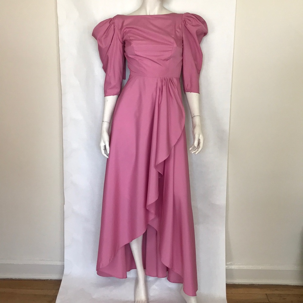 Vintage 80s party prom prairie dress mauve pink XS